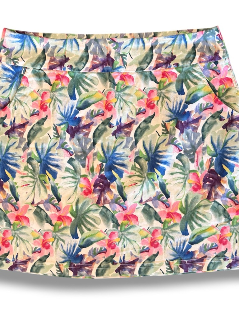 Palm Grove Floral Hawaiian Skort Women's Size Large Multicolor Stretchy Pockets